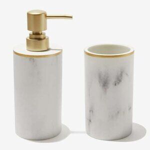 Sunday Citizen Resin Faux Marble Bath Set Soap Dispenser Toothbrush Cup